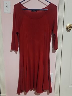 Alpine Rust Red Midi Scoop Neck Fit-and-Flare Dress